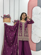 Embroidered Top & Plazzo Set with Dupatta