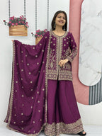 Embroidered Top & Plazzo Set with Dupatta