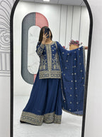 Embroidered Top & Plazzo Set with Dupatta