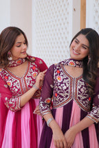 Embroidered Faux Georgette Anarkali Gown with Dupatta