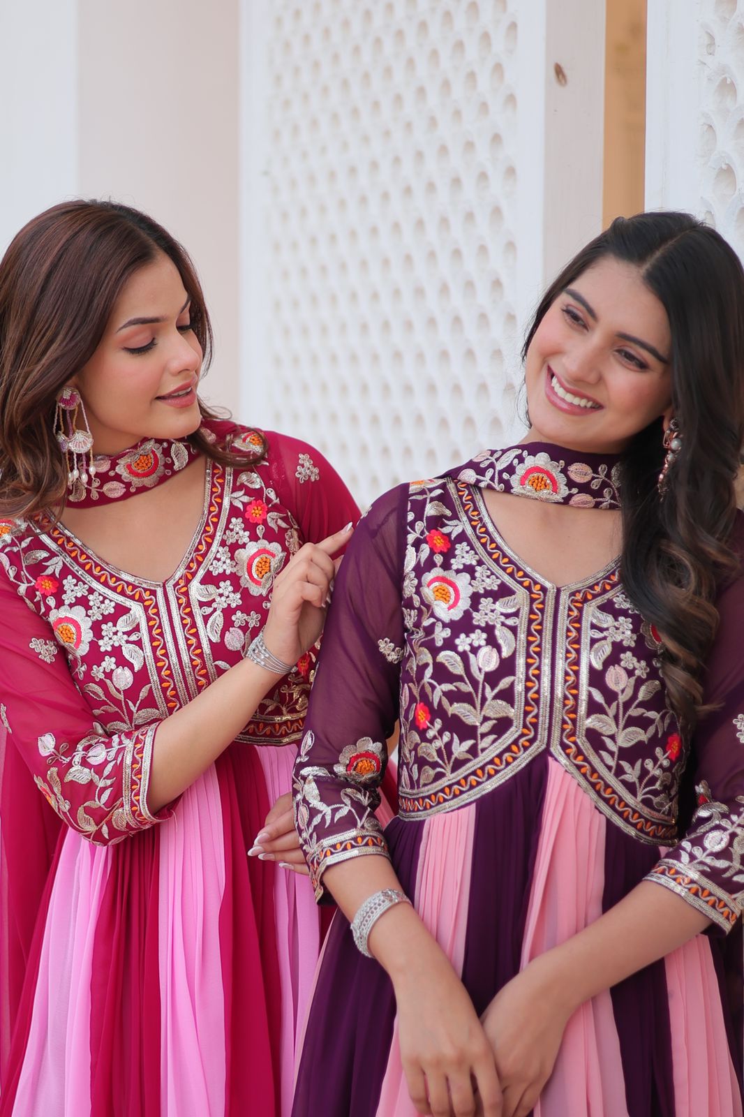 Embroidered Faux Georgette Anarkali Gown with Dupatta