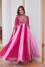 Embroidered Faux Georgette Anarkali Gown with Dupatta