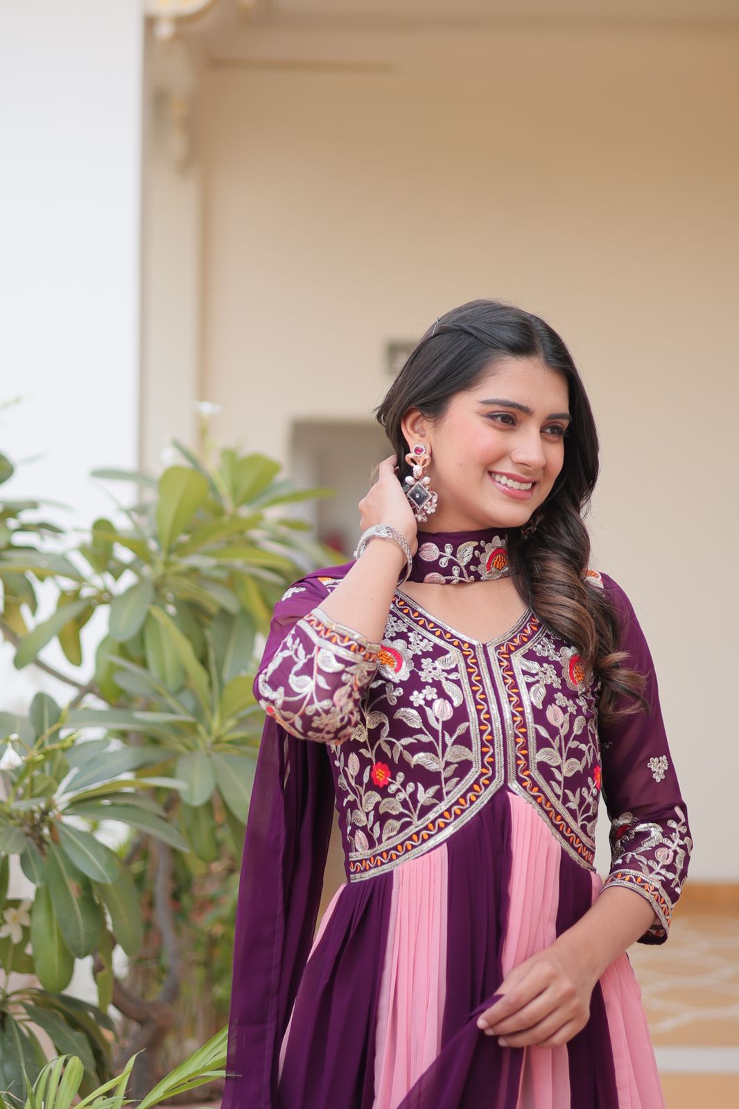 Embroidered Faux Georgette Anarkali Gown with Dupatta