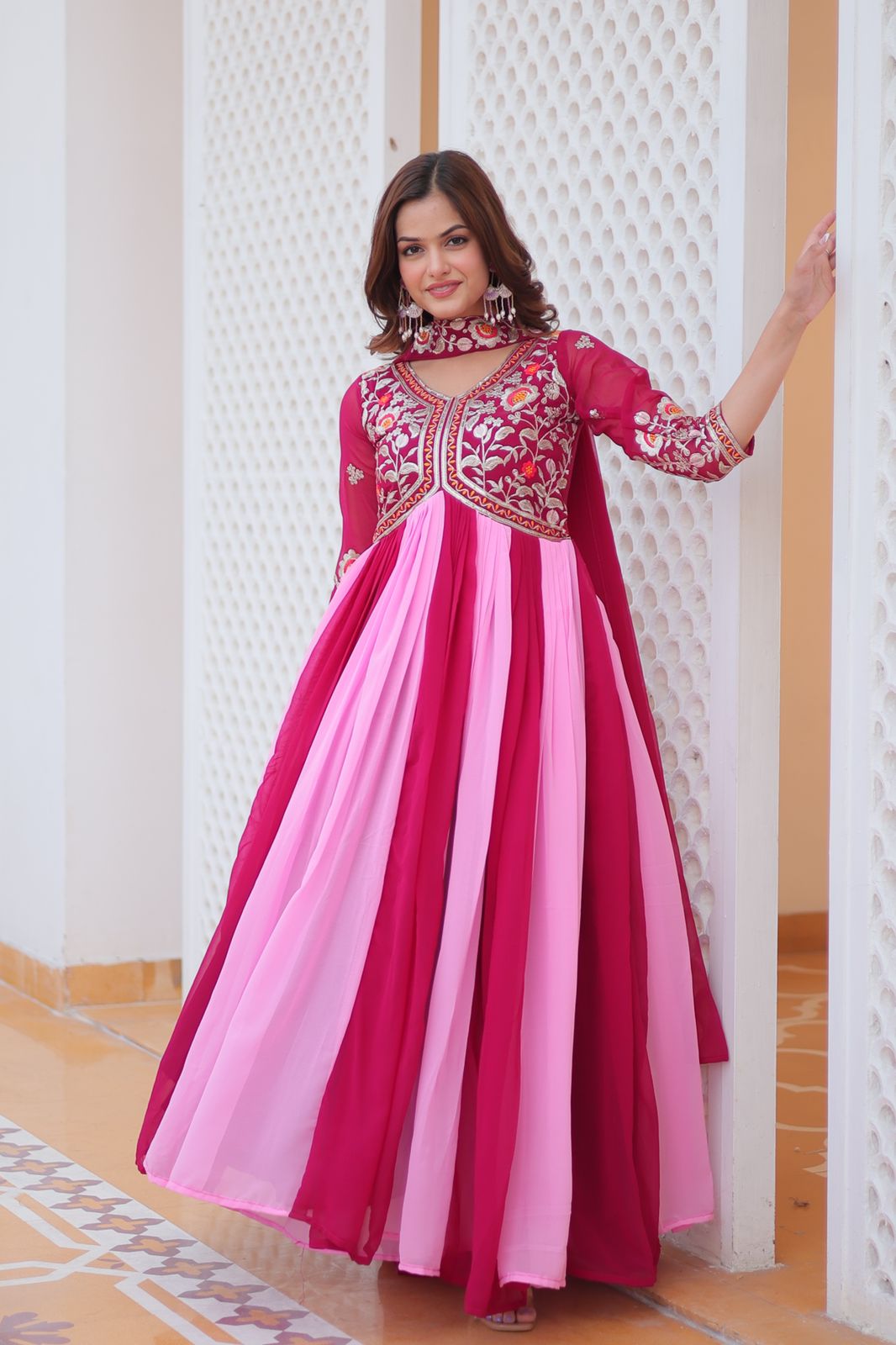 Embroidered Faux Georgette Anarkali Gown with Dupatta