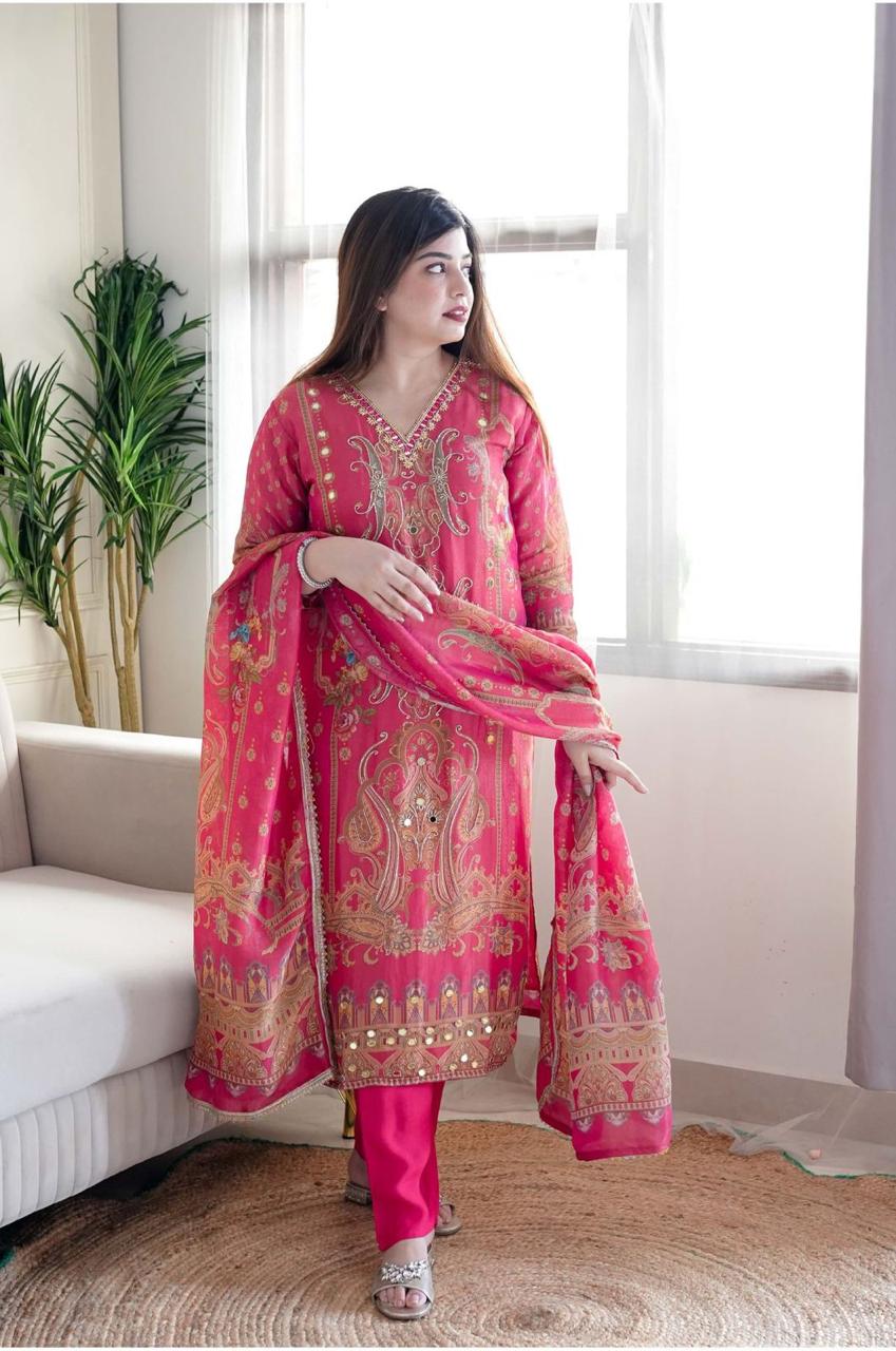 Printed Kurta Set with Dupatta and Pant and Dupatta