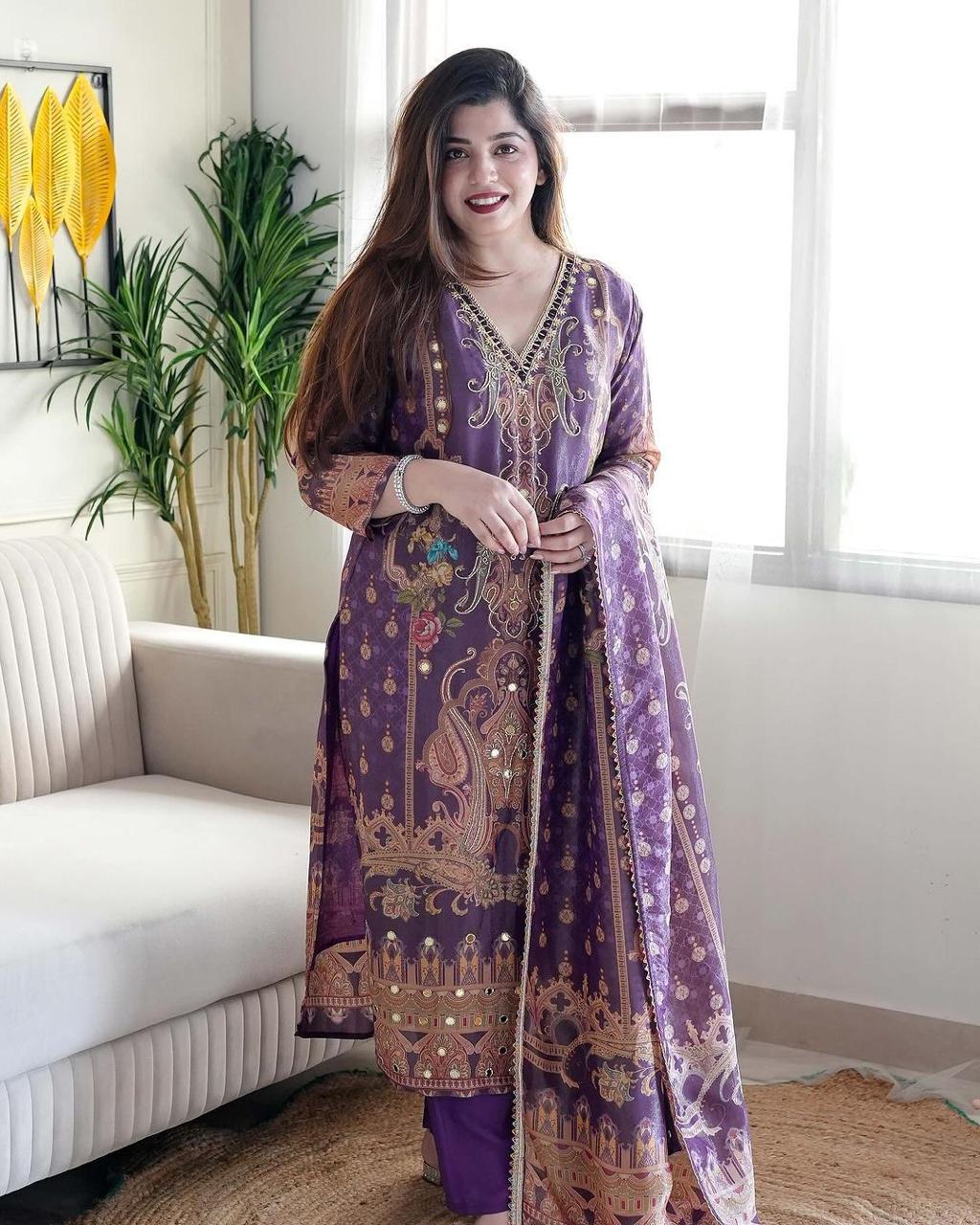 Printed Kurta Set with Dupatta and Pant and Dupatta