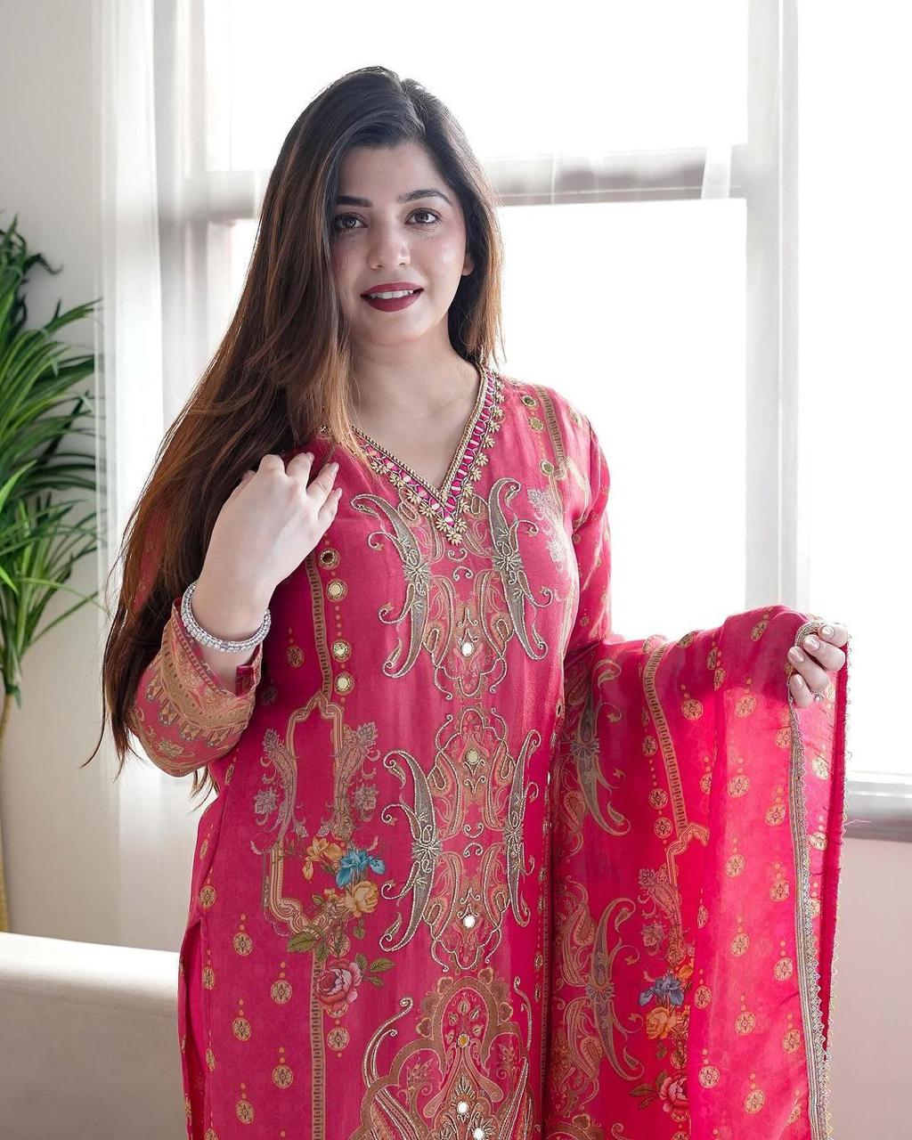 Printed Kurta Set with Dupatta and Pant and Dupatta