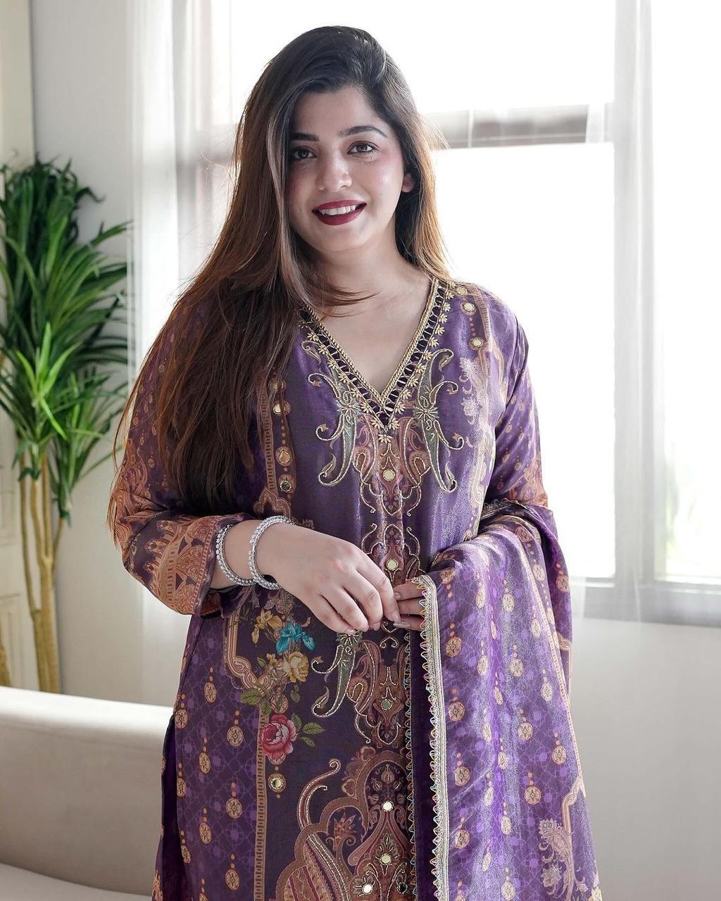Printed Kurta Set with Dupatta and Pant and Dupatta