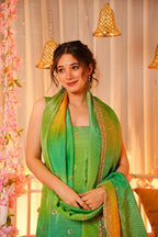Slate Green Bandhej Chinnon Silk Suit Set
