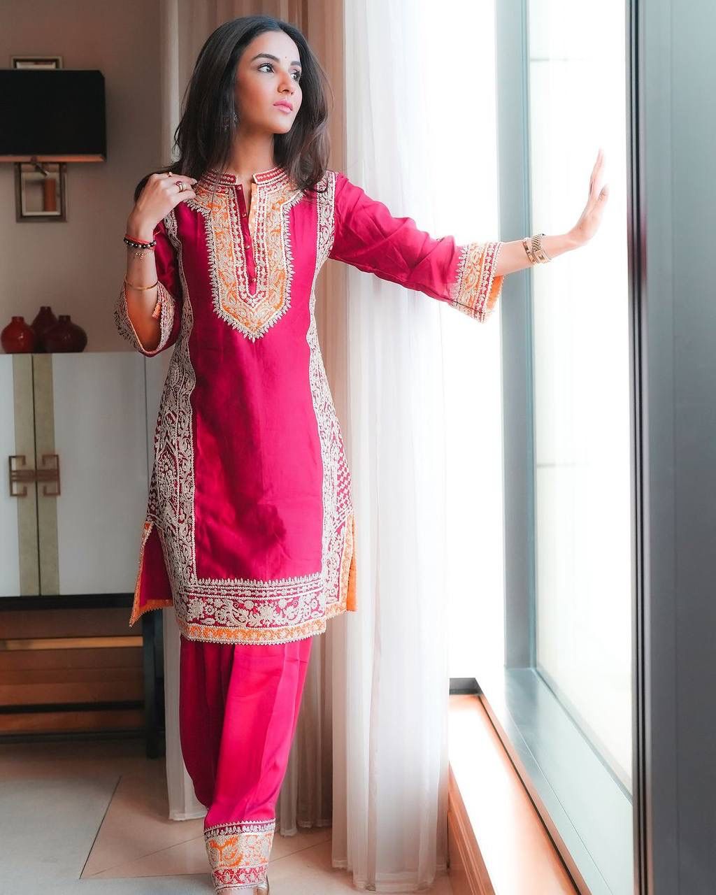 Roman Silk Chine Stitch Work Suit Set