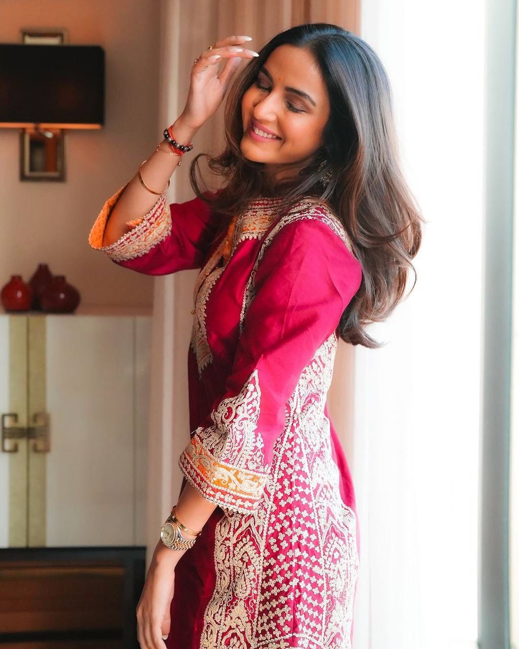 Roman Silk Chine Stitch Work Suit Set