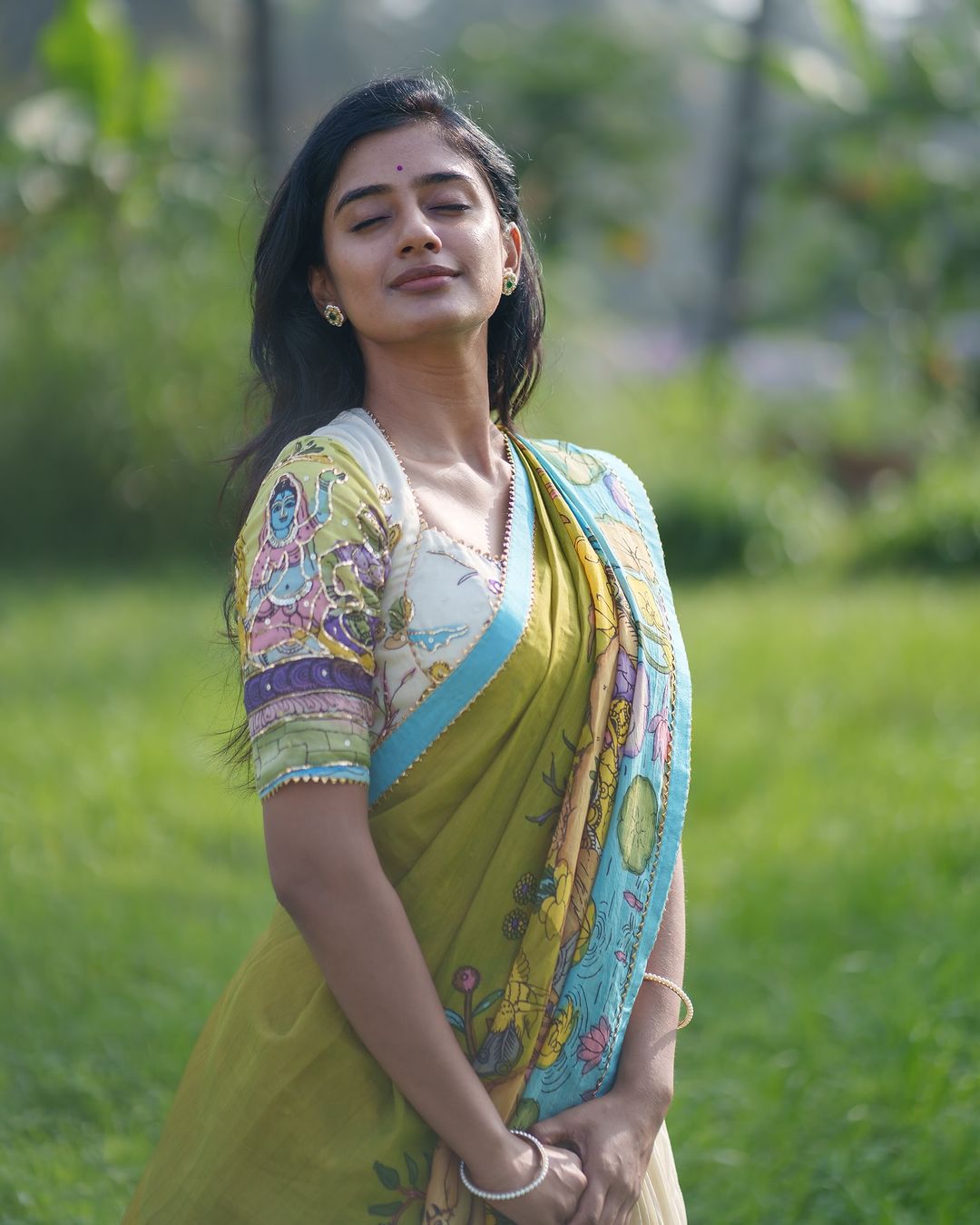Cream and Mustard Kalamkari Lehenga Choli