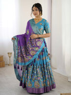 Tussar Silk Kalamkari Lehenga Set with Jaquard Border