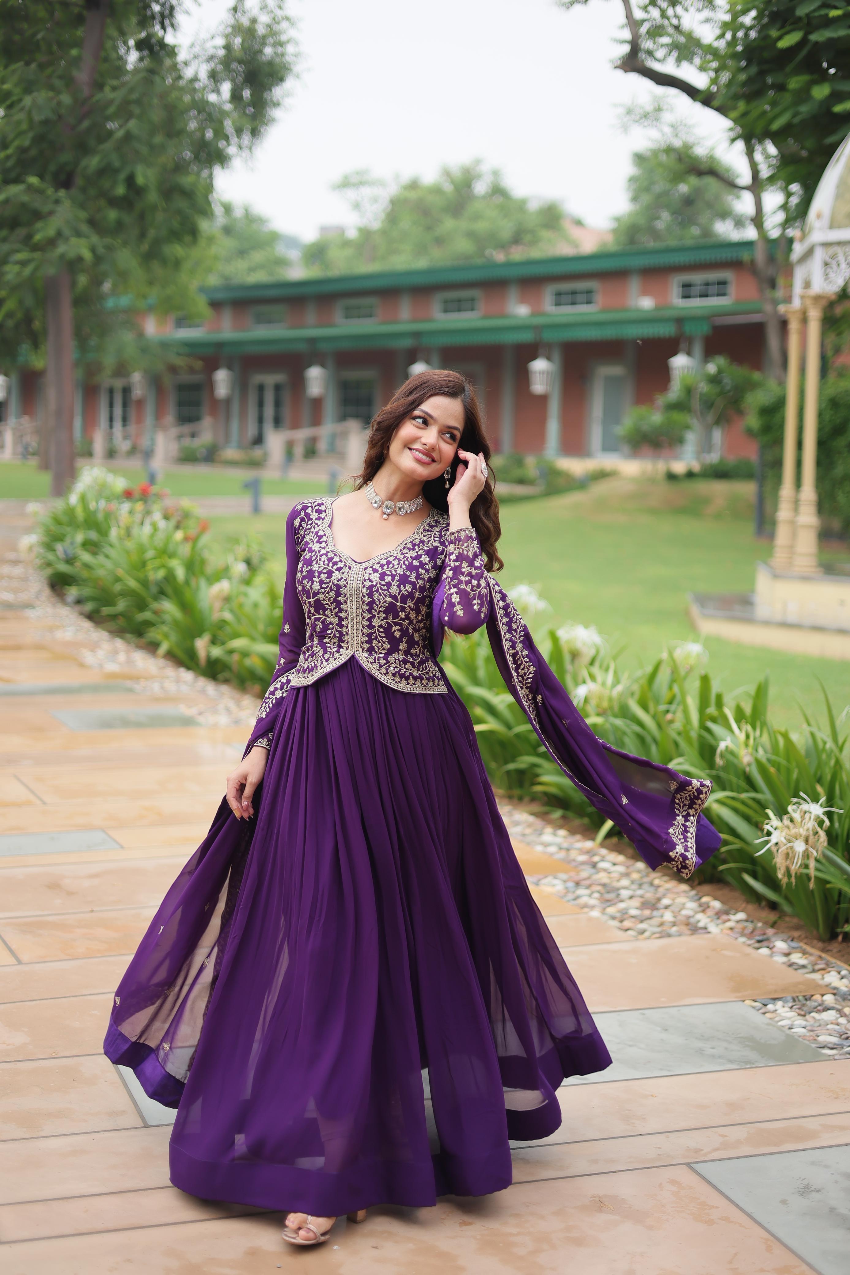 Faux Blooming Gown With Sequins-Multi Embroidery
