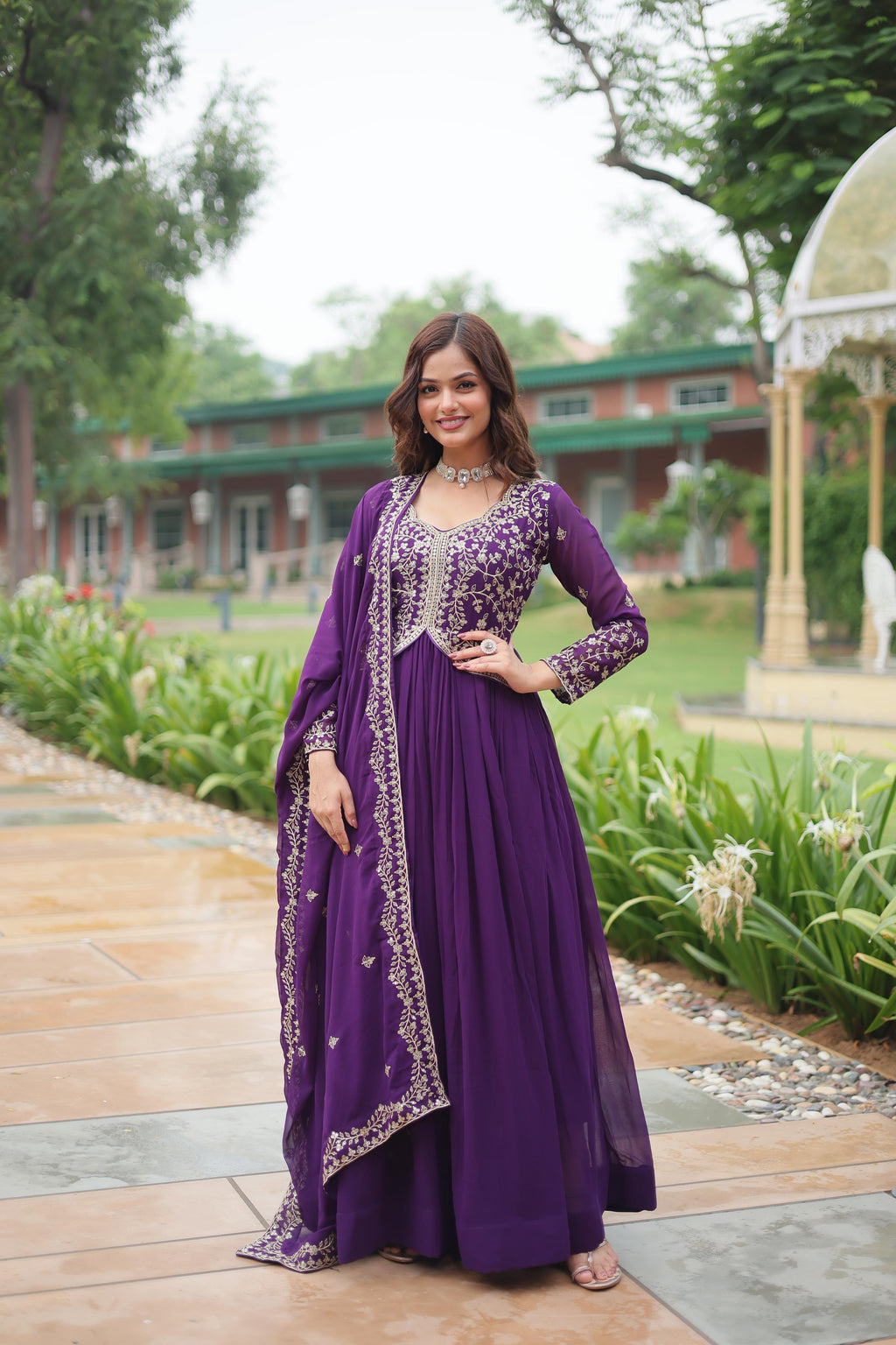 Faux Blooming Gown With Sequins-Multi Embroidery