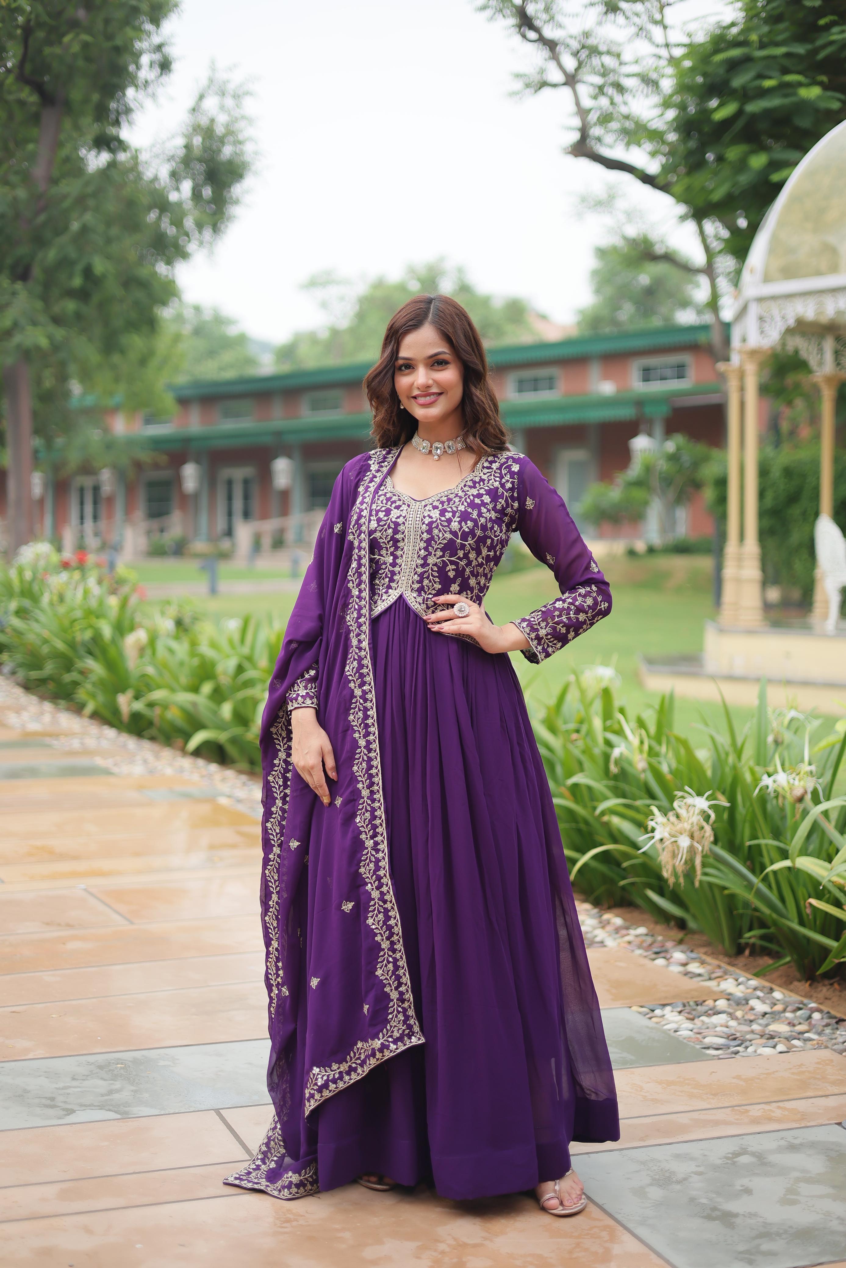 Faux Blooming Gown With Sequins-Multi Embroidery