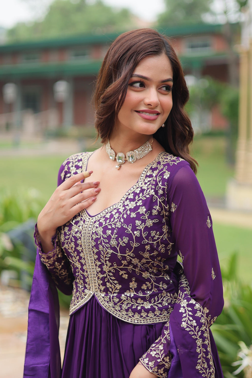 Faux Blooming Gown With Sequins-Multi Embroidery