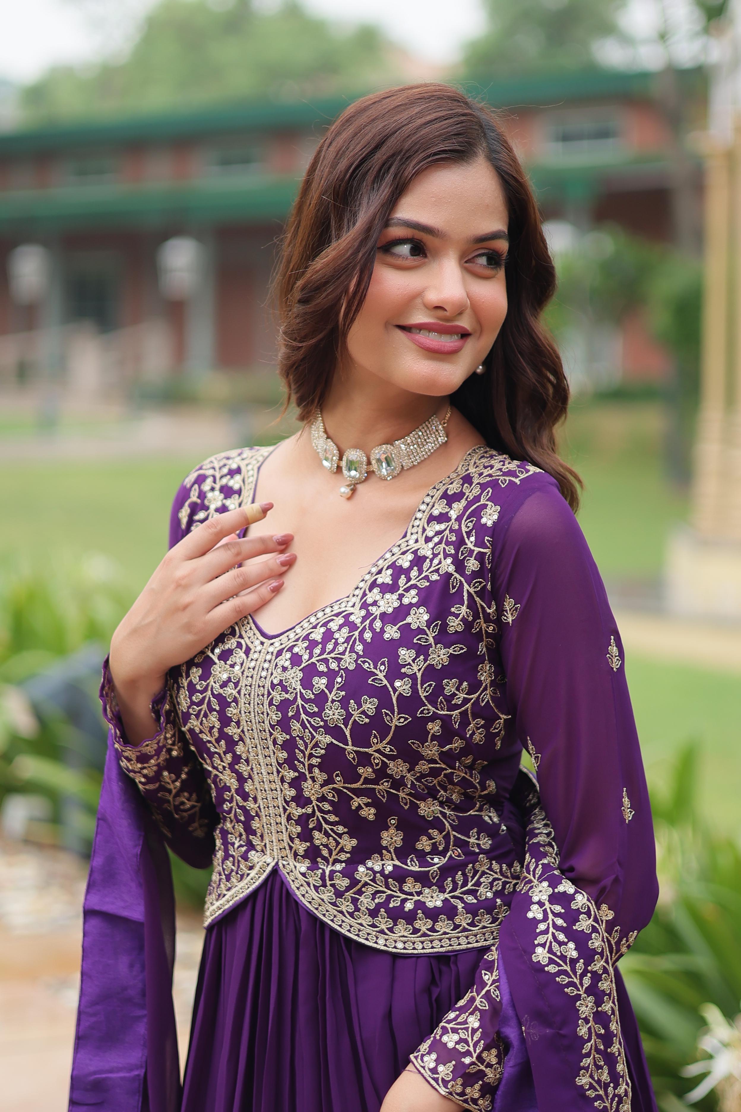 Faux Blooming Gown With Sequins-Multi Embroidery