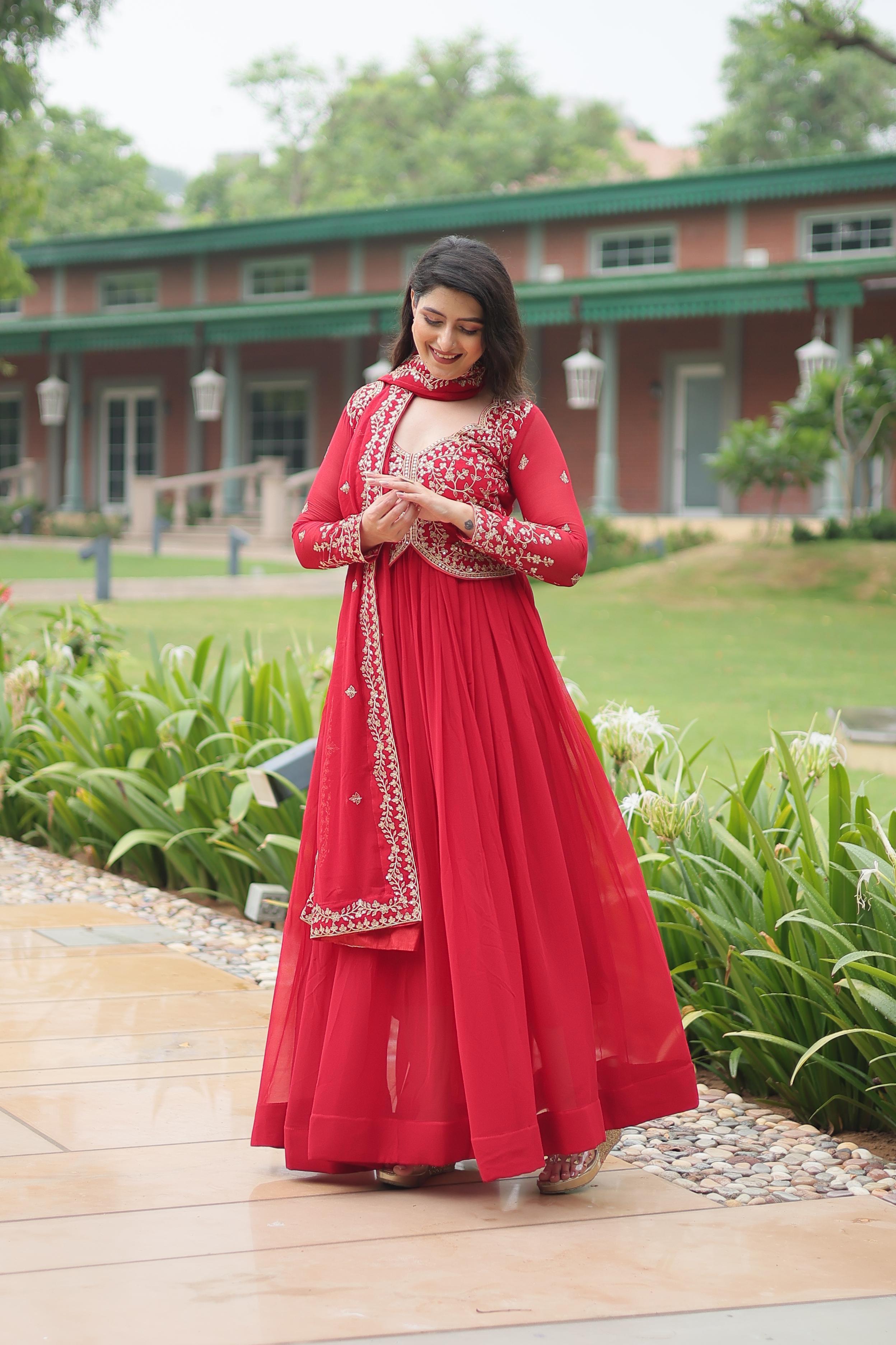 Faux Blooming Gown With Sequins-Multi Embroidery