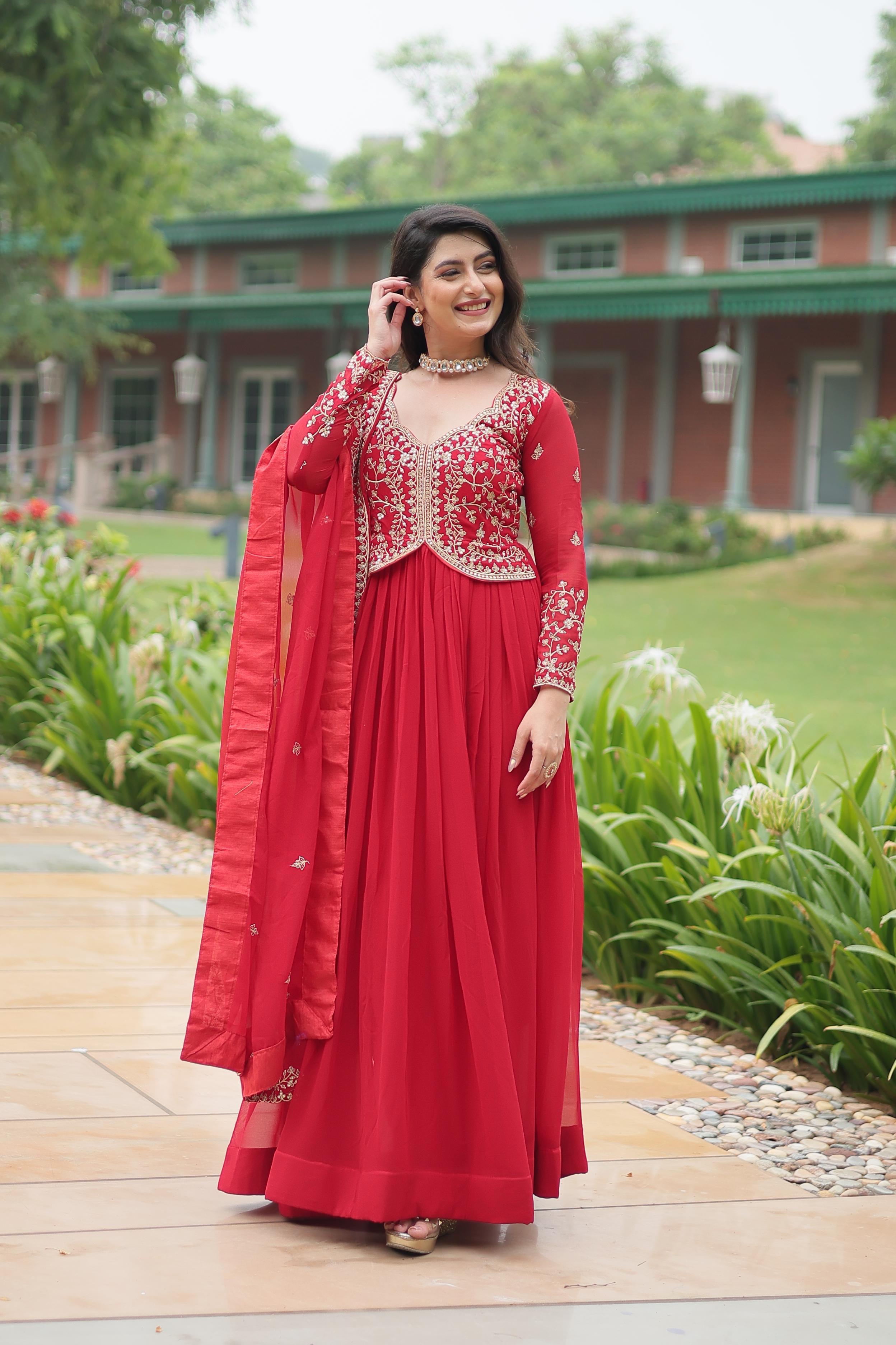 Faux Blooming Gown With Sequins-Multi Embroidery