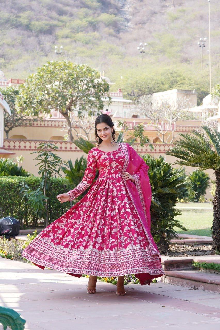 Embroidered Jacquard Partywear Long Gown