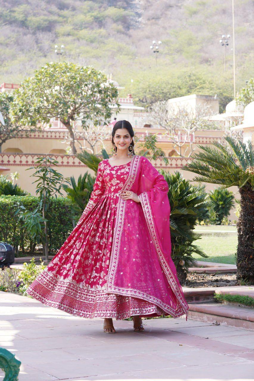 Embroidered Jacquard Partywear Long Gown