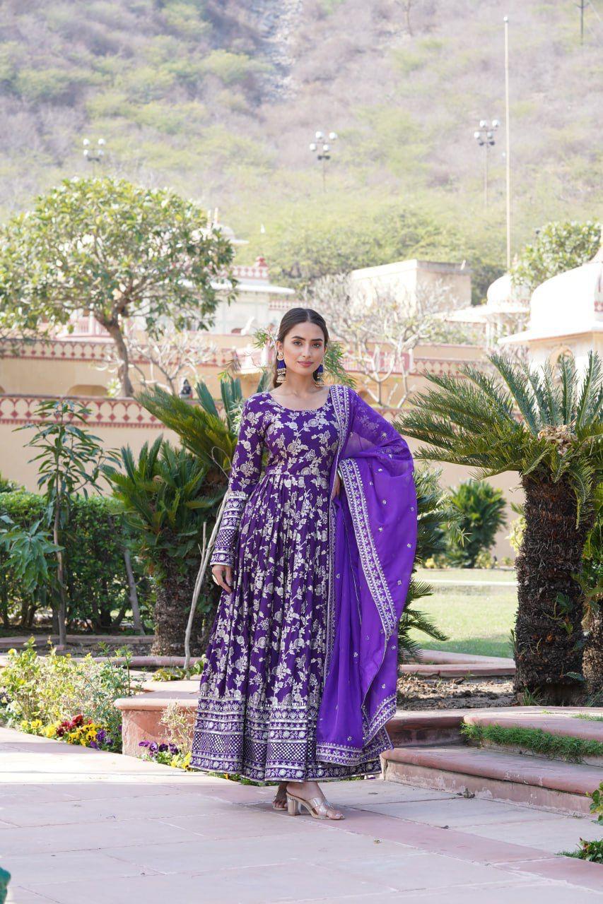 Embroidered Jacquard Partywear Long Gown