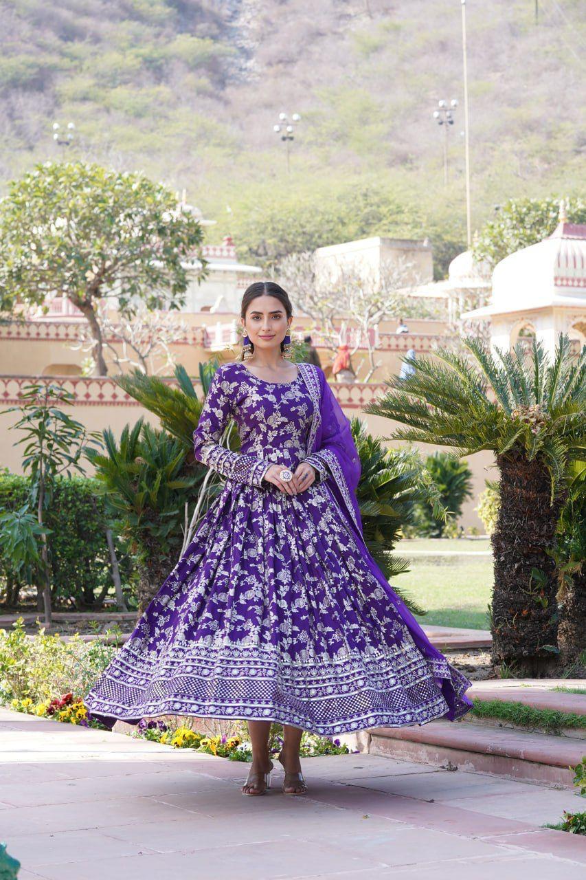Embroidered Jacquard Partywear Long Gown