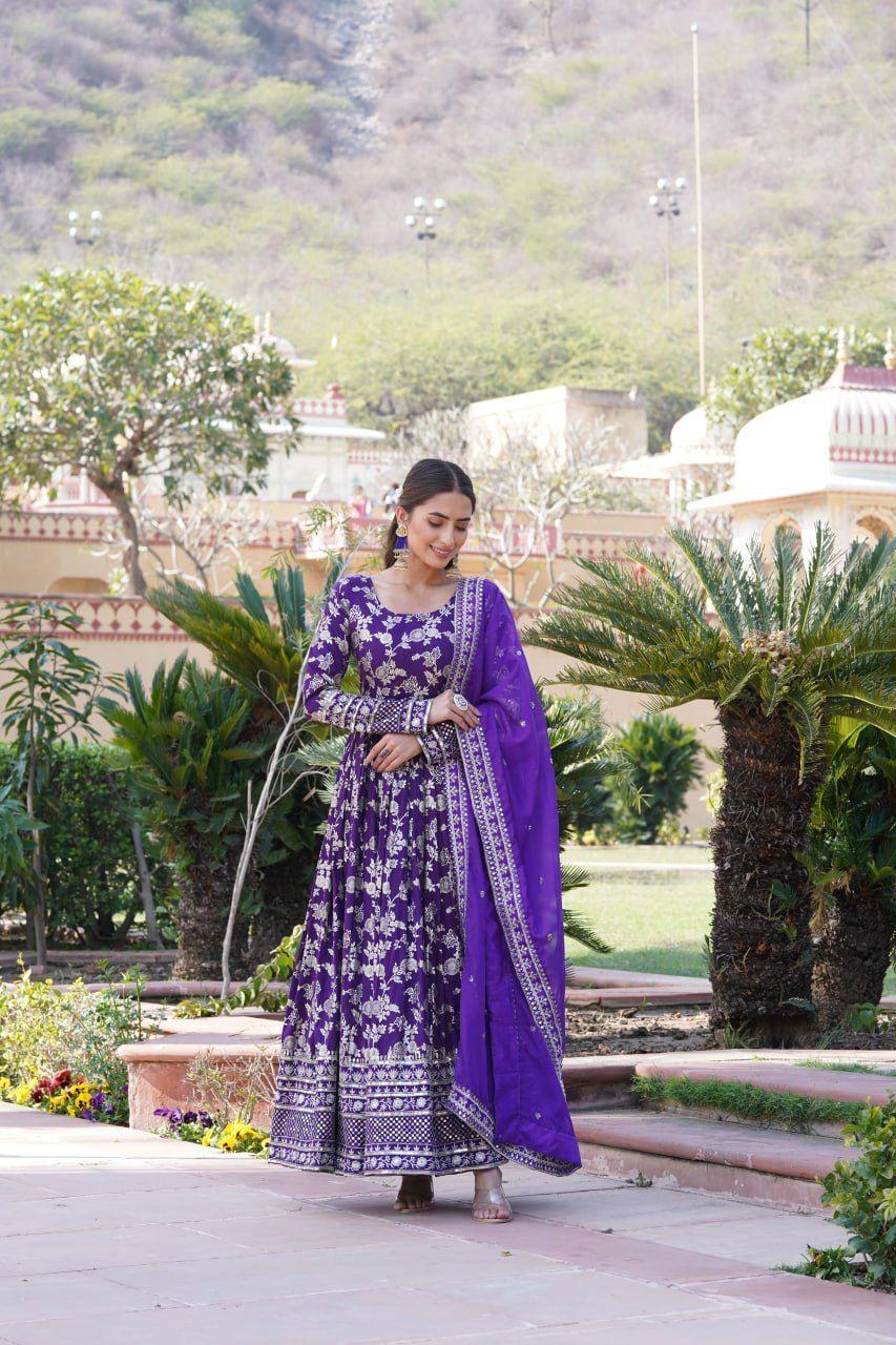 Embroidered Jacquard Partywear Long Gown