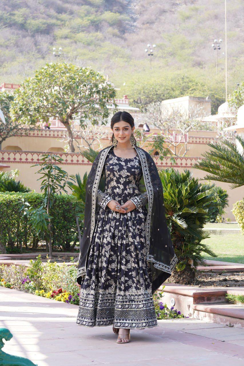 Embroidered Jacquard Partywear Long Gown