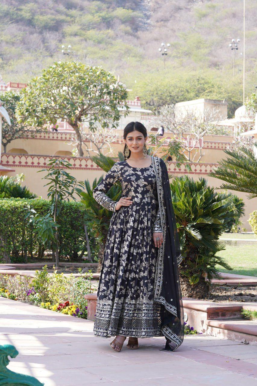 Embroidered Jacquard Partywear Long Gown