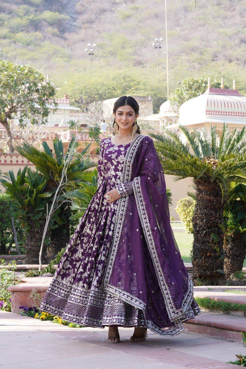 Embroidered Jacquard Partywear Long Gown