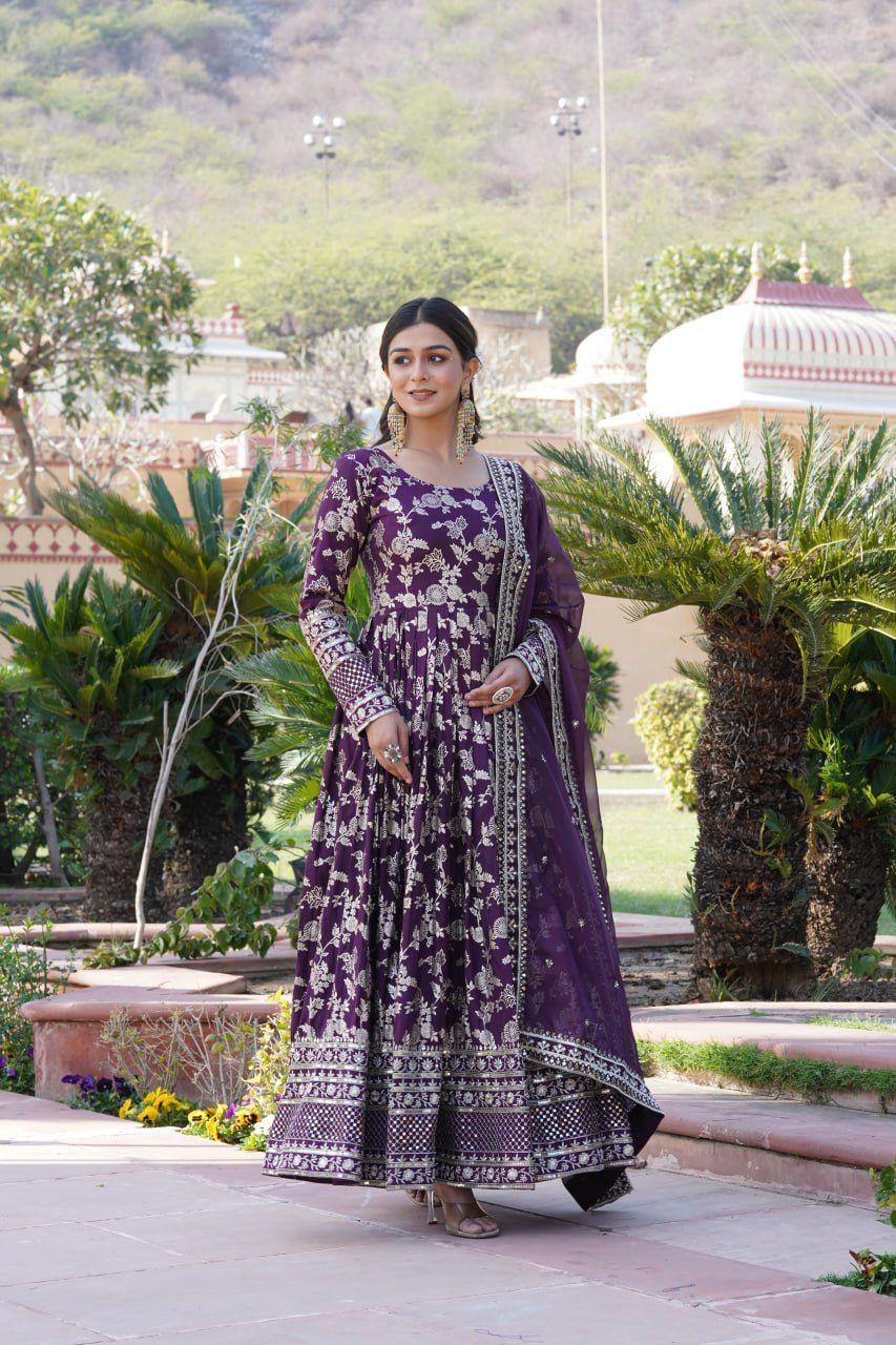 Embroidered Jacquard Partywear Long Gown