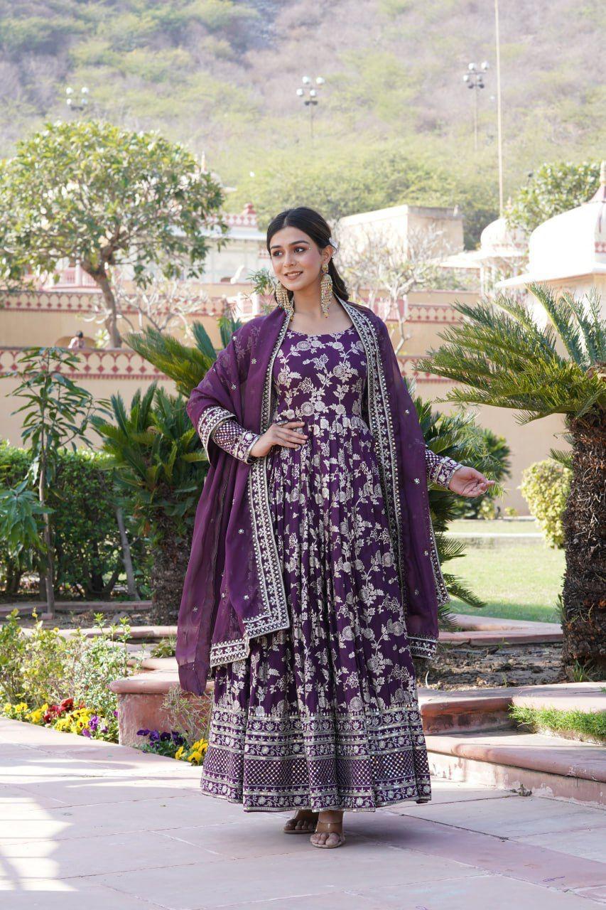 Embroidered Jacquard Partywear Long Gown