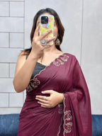 Rich Two-Tone Chocolate Diamond Cut Work Saree