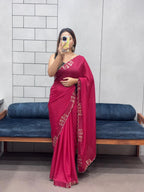 Rich Two-Tone Chocolate Diamond Cut Work Saree