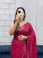 Rich Two-Tone Chocolate Diamond Cut Work Saree