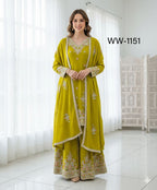 Chinon Silk Embroidered Top & Sarara Set with Dupatta