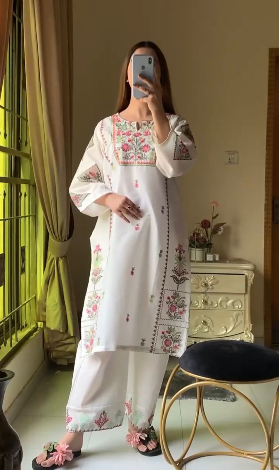 Heavy Riyon Silk Embroidered Top & Plazzo Set