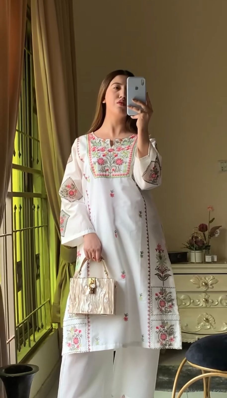 Heavy Riyon Silk Embroidered Top & Plazzo Set