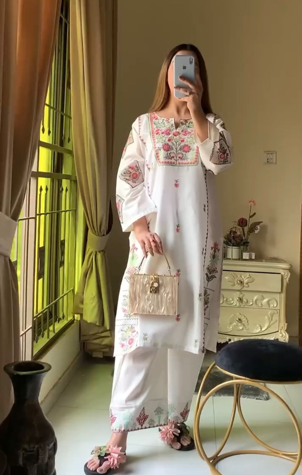 Heavy Riyon Silk Embroidered Top & Plazzo Set
