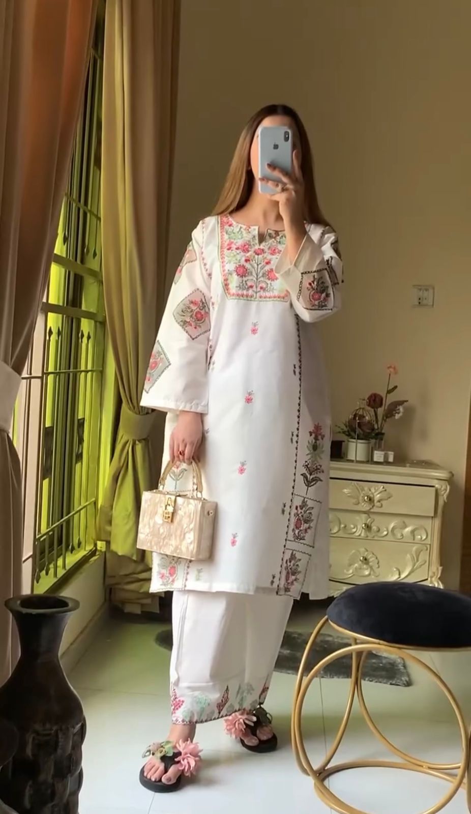 Heavy Riyon Silk Embroidered Top & Plazzo Set
