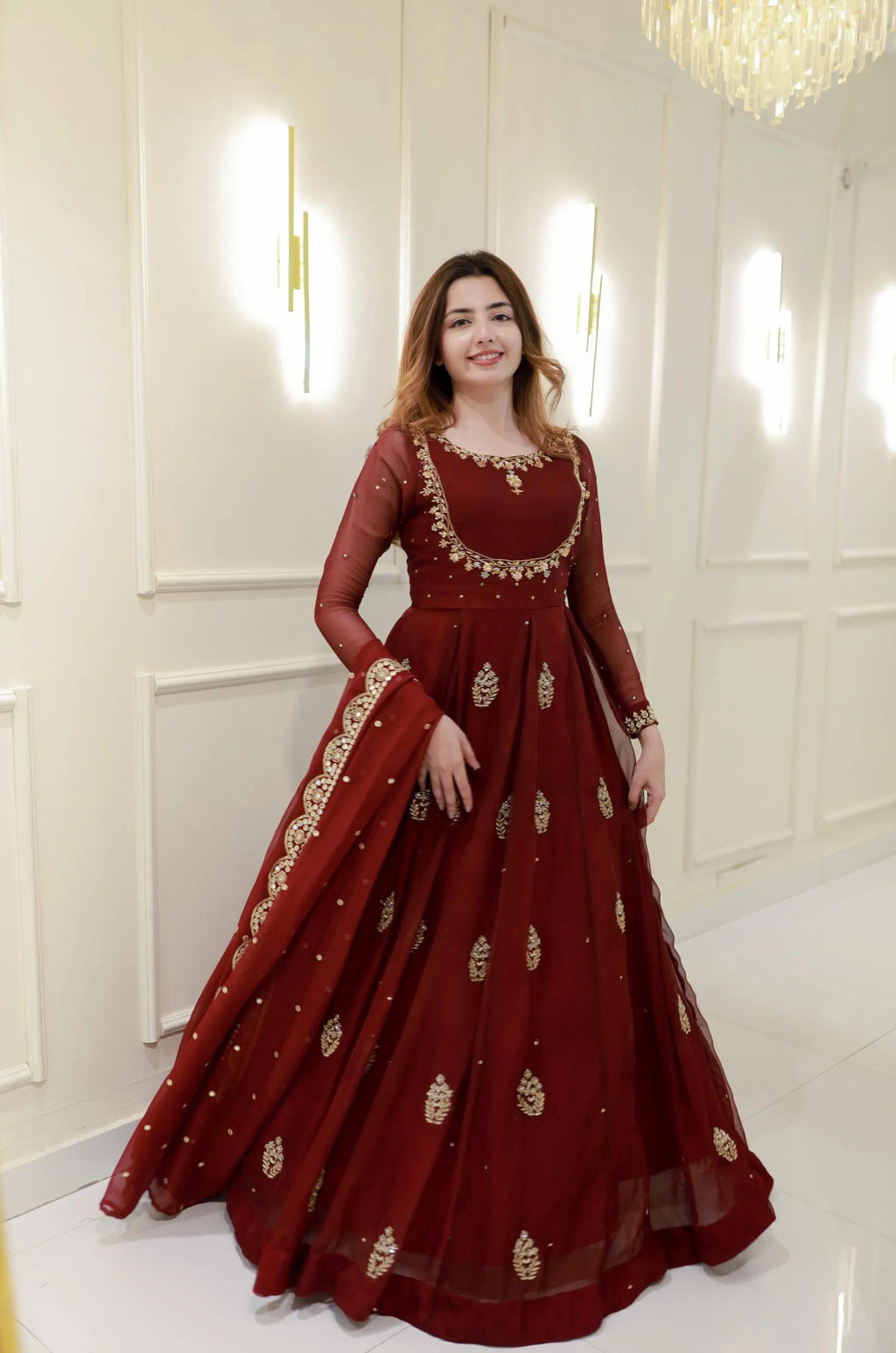Embroidered Georgette Party Gown