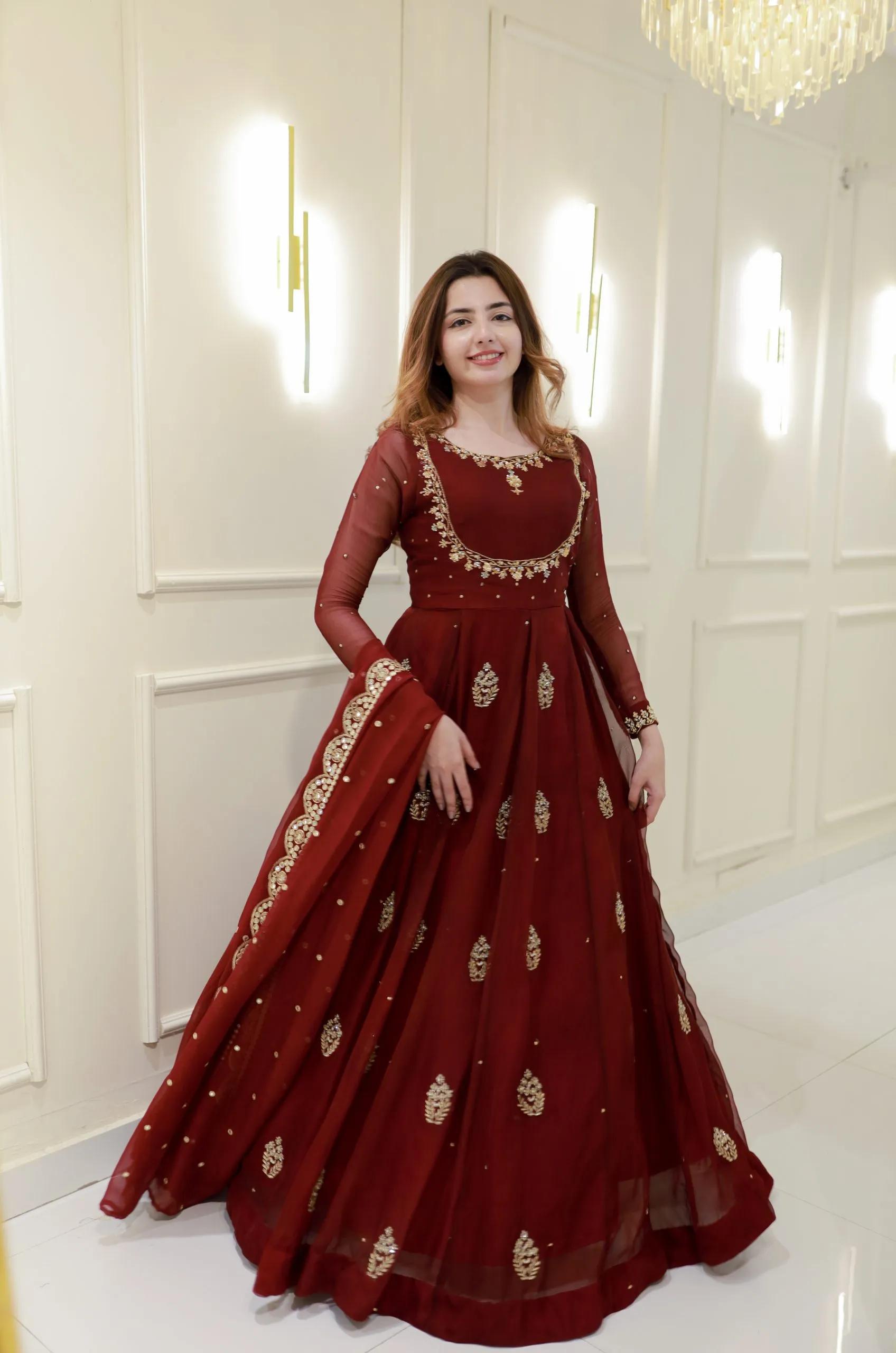 Embroidered Georgette Party Gown