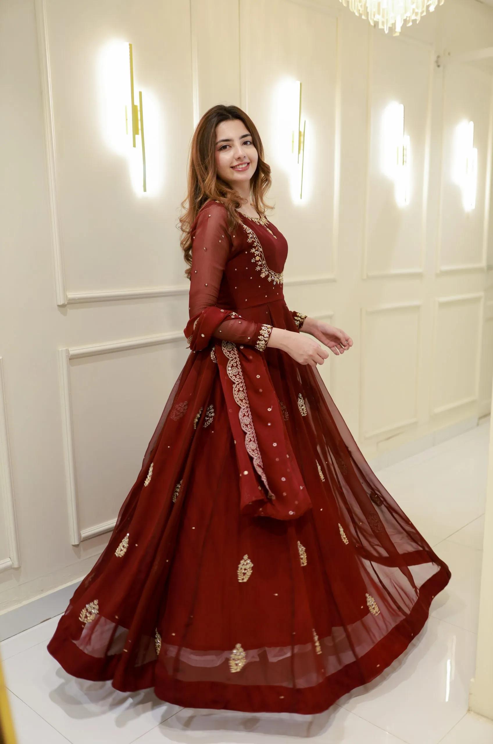Embroidered Georgette Party Gown