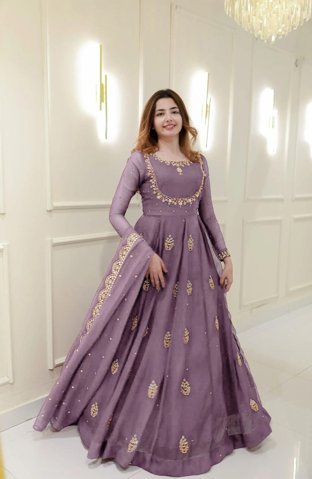 Embroidered Georgette Party Gown
