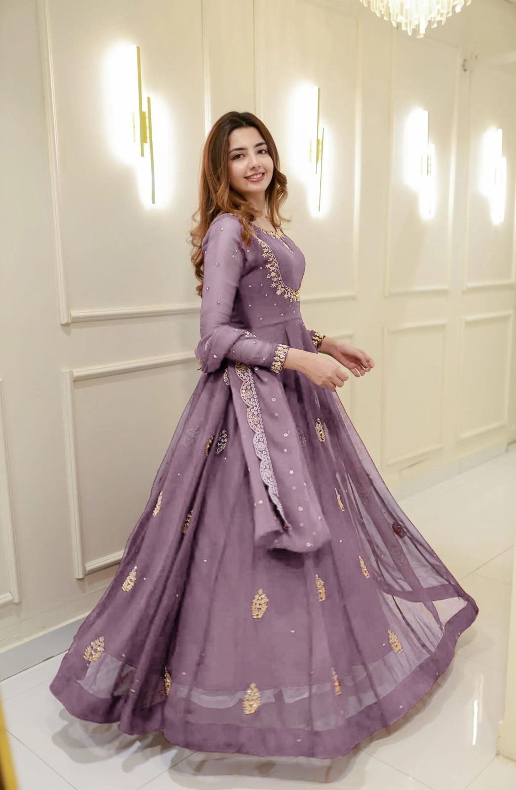 Embroidered Georgette Party Gown