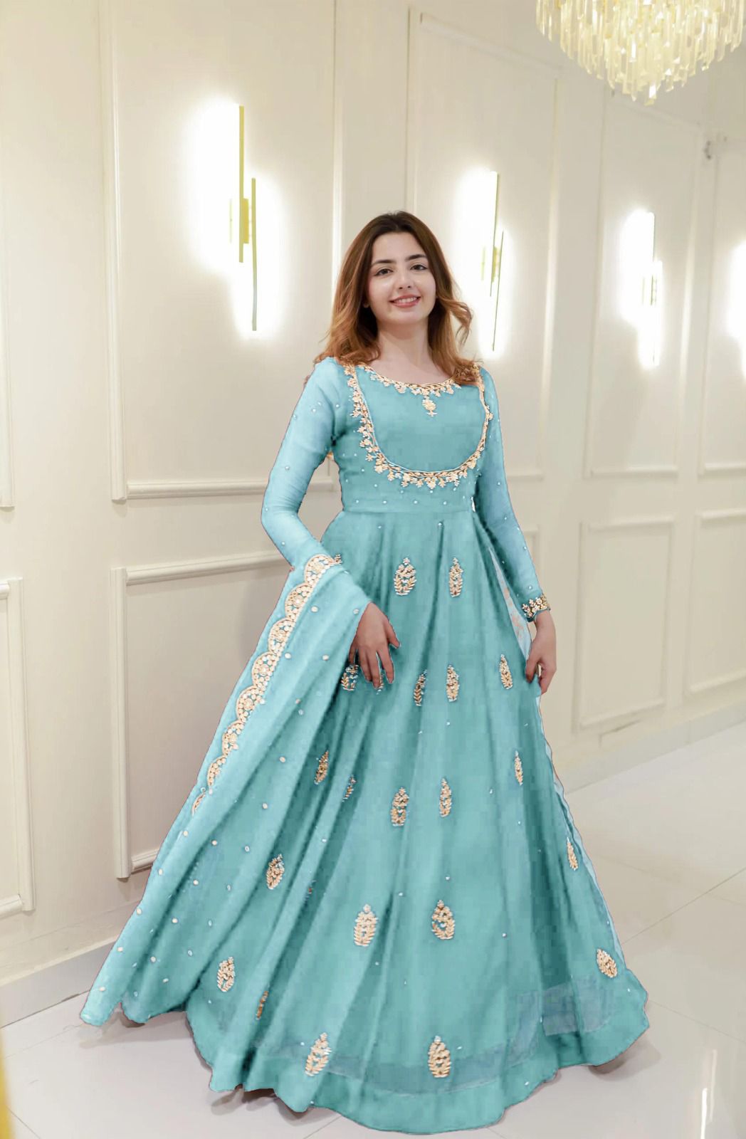 Embroidered Georgette Party Gown