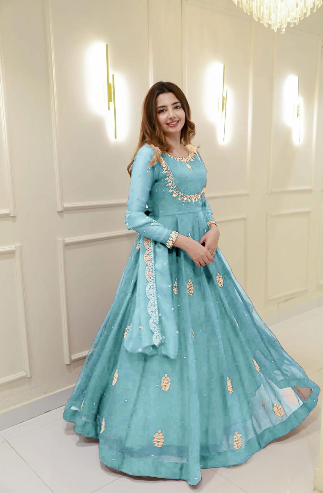 Embroidered Georgette Party Gown