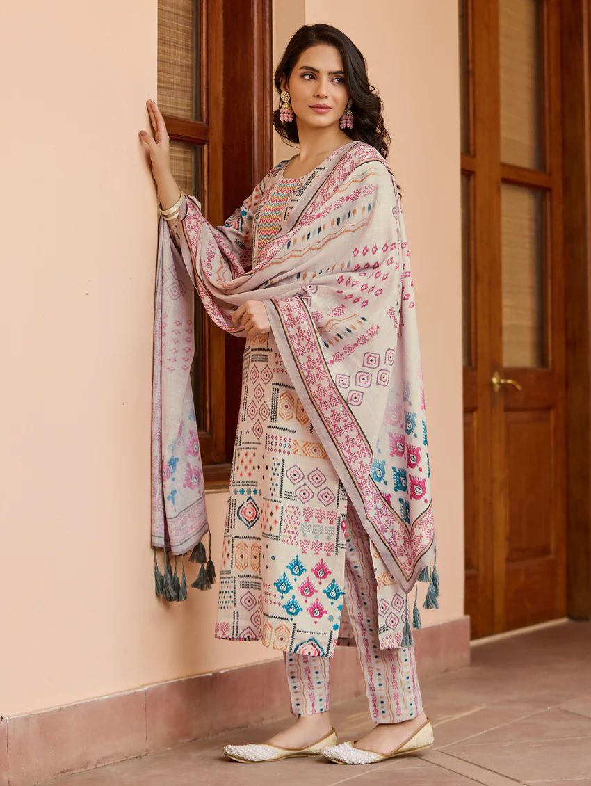 Elegant Cotton Flax Chanderi Set